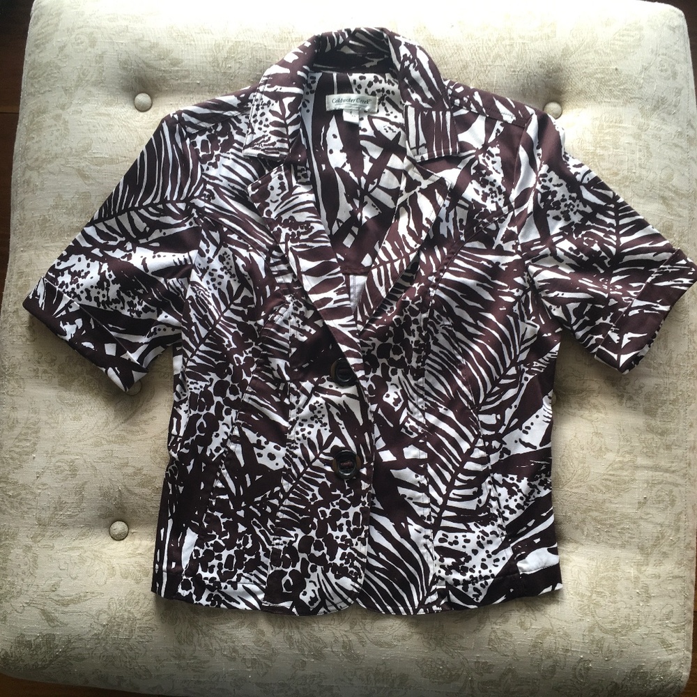 COLDWATER CREEK Women's Short Sleeve Blazer Jacket  Brown White Size 6